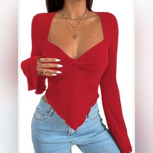 Avanova Women's Long SleeveV Neck -Shirt Twist Front Asymmetrical Shirt